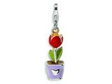Amore LaVita™ Sterling Silver 3-D Enameled Tulip Flower in Pot w/Lobster Clasp Charm for Charm Bracelet