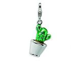 Amore LaVita™ Sterling Silver 3-D Enameled Potted Green Cactus w/Lobster Clasp Charm for Charm Bracelet