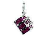 Amore LaVita™ Sterling Silver 3-D Enameled Opening Fuschia Luggage w/Lobster Clasp Charm (Moveable) for Charm Bracelet