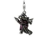 Amore LaVita™ Sterling Silver 3-D Antiqued Enameled Flying Witch w/Lobster Clasp Charm for Charm Bracelet