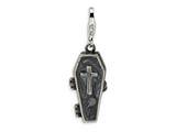 Amore LaVita™ Sterling Silver 3-D Antiqued Enameled Skeleton in Casket w/Lobster Clasp Ch (Moveable) for Charm Bracelet