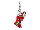 Amore LaVita™ Sterling Silver 3-D Enameled Red Holiday Stocking w/Lobster Clasp Charm for Charm Bracelet