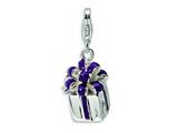 Amore LaVita™ Sterling Silver 3-D Purple Enameled Present w/Lobster Clasp Charm for Charm Bracelet