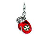 Amore LaVita™ Sterling Silver 3-D Enameled Red Mitten w/Lobster Clasp Charm for Charm Bracelet