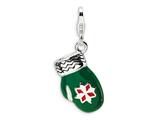 Amore LaVita™ Sterling Silver 3-D Enameled Green Mitten w/Lobster Clasp Charm for Charm Bracelet