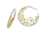 Cheryl M™ Sterling Silver and Gold Plated Scrolled CZ Hoop Earrings