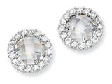 Cheryl M™ Sterling Silver Checker-cut CZ Round Post Earrings