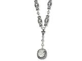 Cheryl M™ Sterling Silver Oval CZ Antiqued Y-drop 17in Necklace