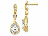 Cheryl M™ Gold Plated Sterling Silver Pear CZ Dangle Post Earrings