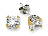 Cheryl M™ Sterling Silver and Gold Plated 6.5mm CZ Stud Earrings