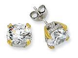 Cheryl M™ Sterling Silver and Gold Plated 8mm CZ Stud Earrings