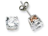 Cheryl M™ Sterling Silver and Rose Gold Plated Heart 6.5mm CZ Stud Earrings