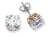 Cheryl M™ Sterling Silver and Rose Gold Plated Heart 8mm CZ Stud Earrings