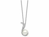 Cheryl M™ Sterling Silver CZ White Cultured Pearl Swirl 18In Necklace