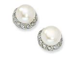 Cheryl M™ Sterling Silver CZ White Cultured Pearl Stud Earrings