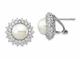 Cheryl M™ Sterling Silver CZ Cultured Pearl Omega Back Earrings