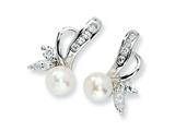 Cheryl M™ Sterling Silver CZ Cultured Pearl Leaf Post Earrings