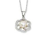 Cheryl M™ Sterling Silver CZ White Cultured Pearl Floral 18In Necklace