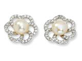 Cheryl M™ Sterling Silver CZ Cultured Pearl Floral Post Earrings