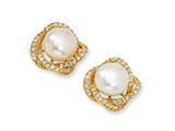 Cheryl M™ Gold Plated Sterling Silver CZ White Cultured Pearl Post Earrings
