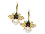 Cheryl M™ Gold Plated Sterling Silver Cultured Pearl CZ Bee Earrings