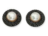 Cheryl M™ Gold Plated Sterling Silver Blk CZ Cultured Pearl Post Earrings