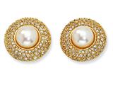 Cheryl M™ Gold Plated Sterling Silver CZ Cultured Pearl Post Earrings