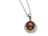 Cheryl M™ Sterling Silver CZ Chocolate Cultured Pearl 18In Necklace