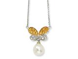 Cheryl M™ Gold Plated Sterling Silver CZ 7mm FWCult Pearl Butterfly 16In Necklace