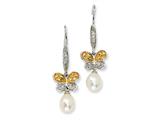 Cheryl M™ Sterling Silver CZ Cultured Pearl Butterfly Dangle Earrings