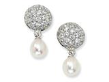 Cheryl M™ Sterling Silver CZ Cultured Pearl Dangle Post Earrings