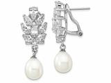 Cheryl M™ Sterling Silver CZ Cultured Pearl Omega Back Earrings