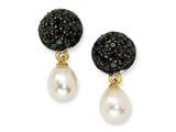 Cheryl M™ Gold Plated Sterling Silver CZ Cultured Pearl Dangle Post Earrings