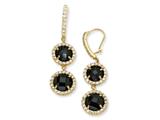 Cheryl M™ Gold Plated Sterling Silver Checker Blk CZ 2-stone Wire Earrings