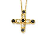 Cheryl M™ Gold Plated Sterling Silver Black and White CZ Cross 18in Necklace