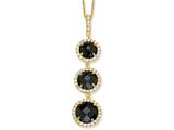 Cheryl M™ Gold Plated Sterling Silver Chkr-cut Black CZ 3-stone 18in Necklace
