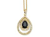 Cheryl M™ Gold Plated Sterling Silver Blk/Wht Pear CZ 18in Necklace