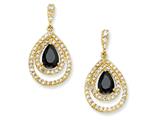 Cheryl M™ Gold Plated Sterling Silver Blk/Wht Pear CZ Dangle Post Earrings