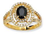 Cheryl M™ Gold Plated Sterling Silver Fancy Oval Black/White CZ Ring