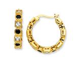 Cheryl M™ Gold Plated Sterling Silver Black and White CZ Hoop Earrings