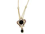 Cheryl M™ Gold Plated Sterling Silver Enameled Simul.Onyx and CZ 18in Necklace