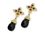 Cheryl M™ Gold Plated Sterling Silver Teardrop Blk CZ/Synth.Ruby Post Earrings