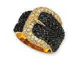 Cheryl M™ Gold Plated Sterling Silver Black/White CZ Buckle Ring