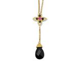 Cheryl M™ Gold Plated Sterling Silver Black CZ/Synth Ruby 18in Y-drop Necklace