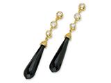 Cheryl M™ Gold Plated Sterling Silver Black Dangle CZ Post Earrings
