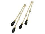 Cheryl M™ Gold Plated Sterling Silver Blk CZ Chain Dangle Post Earrings