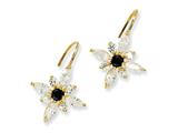 Cheryl M™ Gold Plated Sterling Silver Blk/Wht CZ Floral Wire Earrings