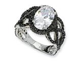 Cheryl M™ Black-plated Sterling Silver Fancy Oval Black/Wht CZ Ring