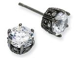 Cheryl M™ Black-plated Sterling Silver 8mm CZ Stud Earrings