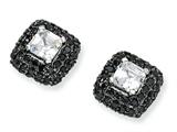 Cheryl M™ Black-plated Sterling Silver Asscher-cut Wht and Blk CZ Post Earrings
